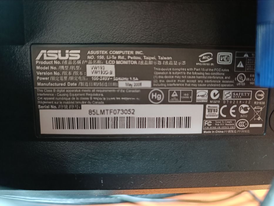 Monitor ASUS VW 193 com cabo VGA