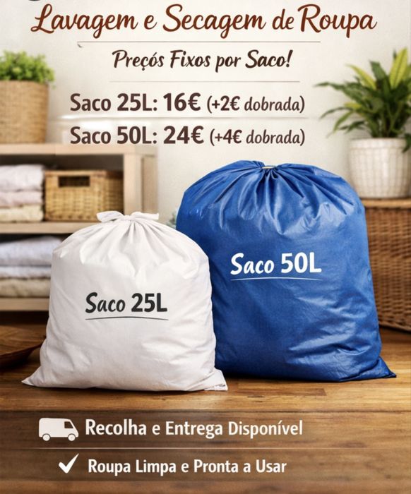 Lavagem e Secagem de Roupa – Preço Fixo por Saco