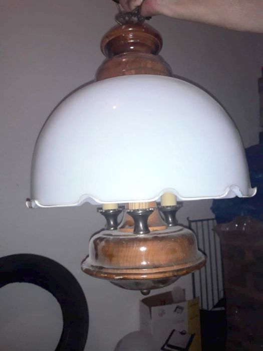 Candeeiro antigo em vidro e Madeira