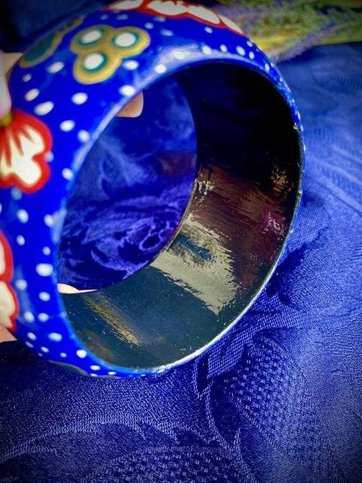 Браслет вінтаж ручний лаковий розпис дерево етно широкий