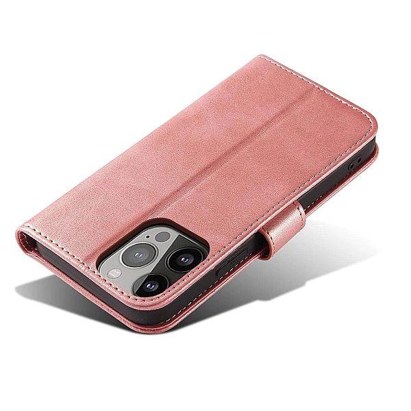 Etui portfel z klapką podstawką do iPhone 15 Plus Magnet Case - różowe