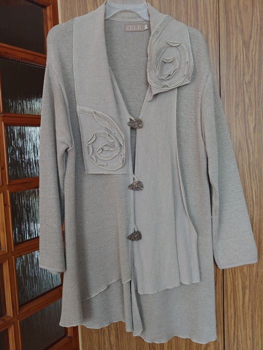 Sweter kardigan len roz 48.  4 XL REZERWACJA