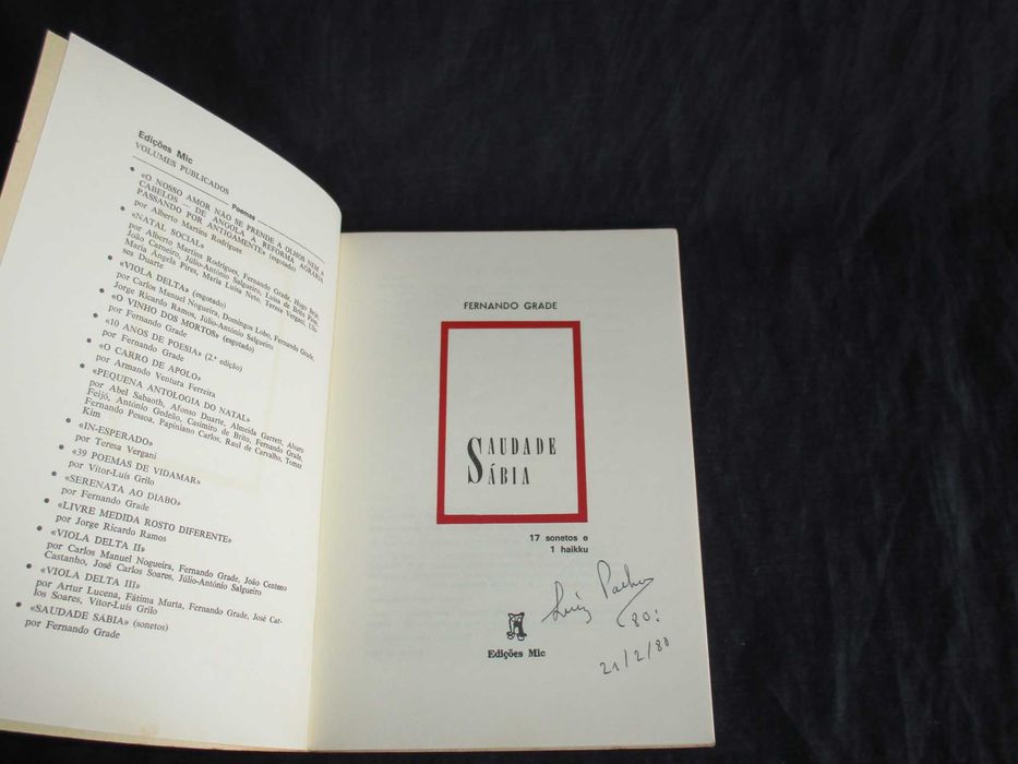 Livro Saudade Sábia Sonetos Fernando Grade Autografado
