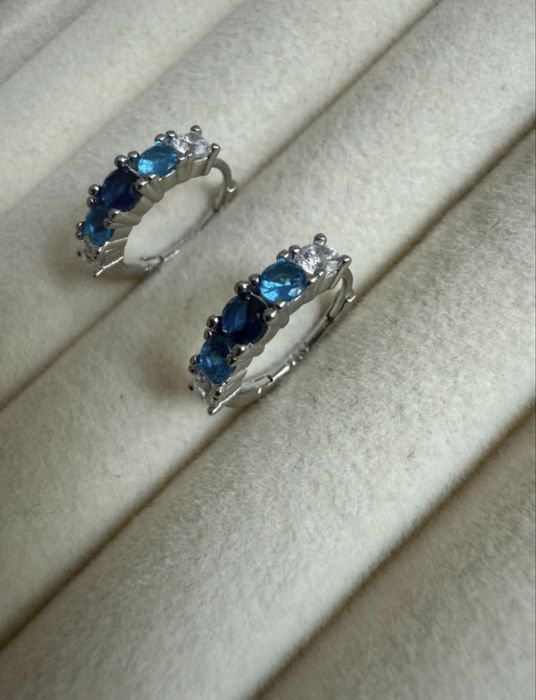 Kolczyki srebrne 925 w stylu Pandora, cyrkonie niebieskie- Nowe!