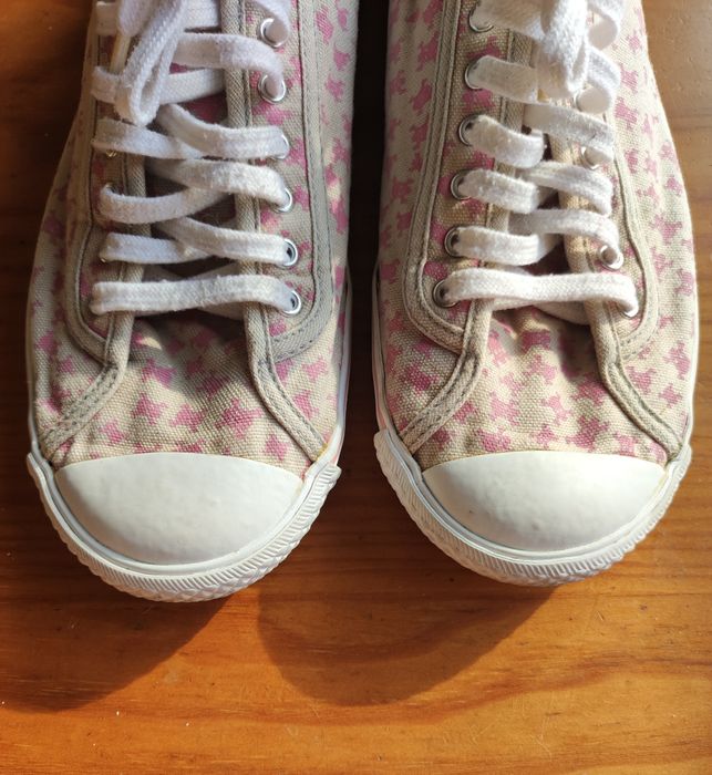 Sapatilhas Cinzentas com Caveira Rosa