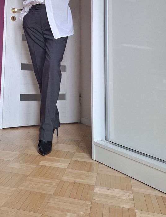 Spodnie garniturowe czarne melanż eleganckie wełna