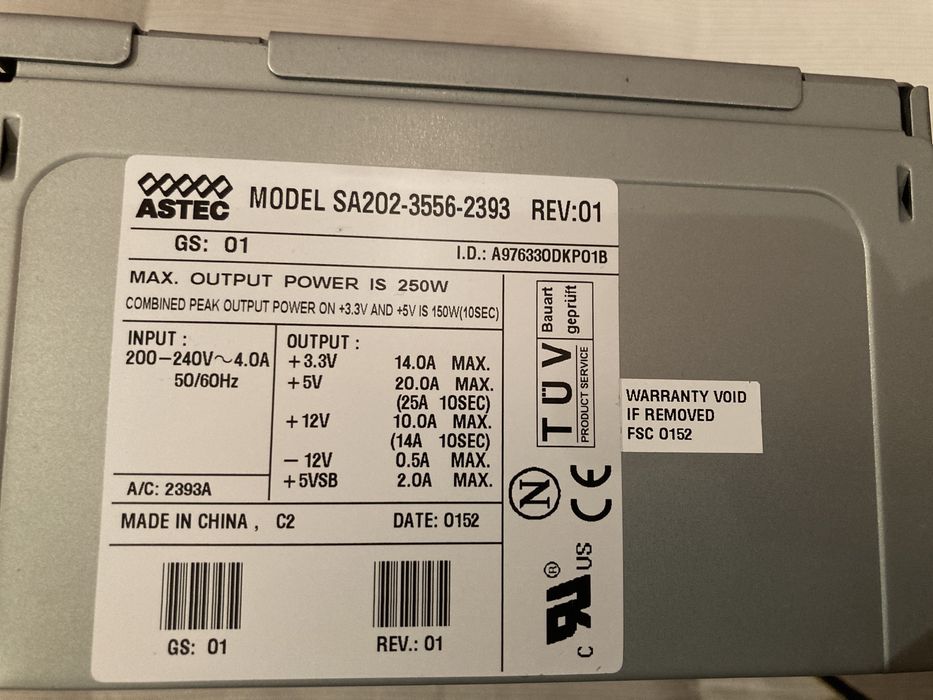 Zasilacz do komputera ASTEC 250W