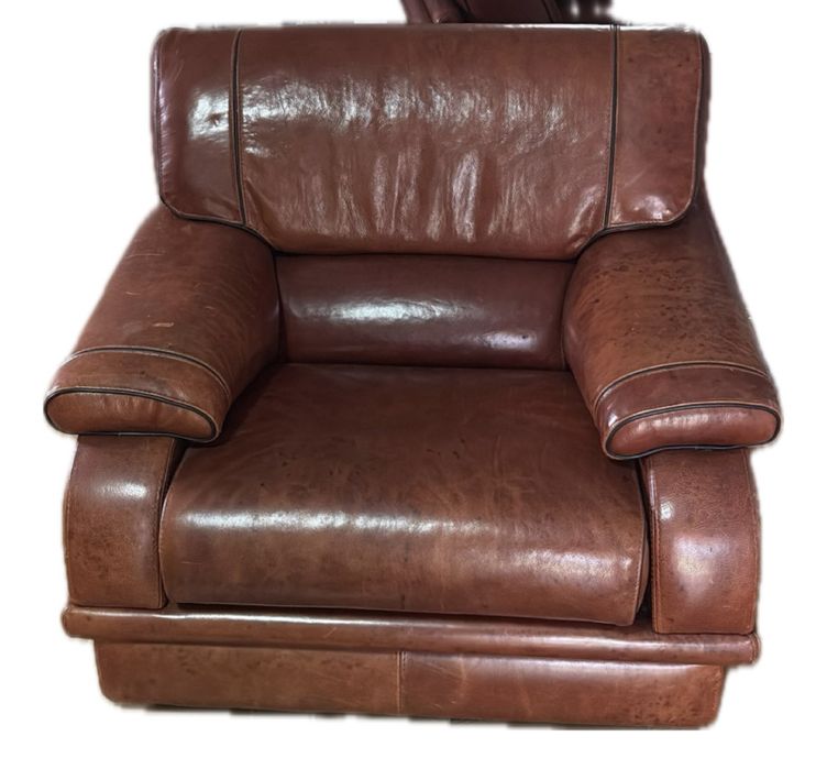 Sofa de pele de buffalo de dois lugares e uma poltrona