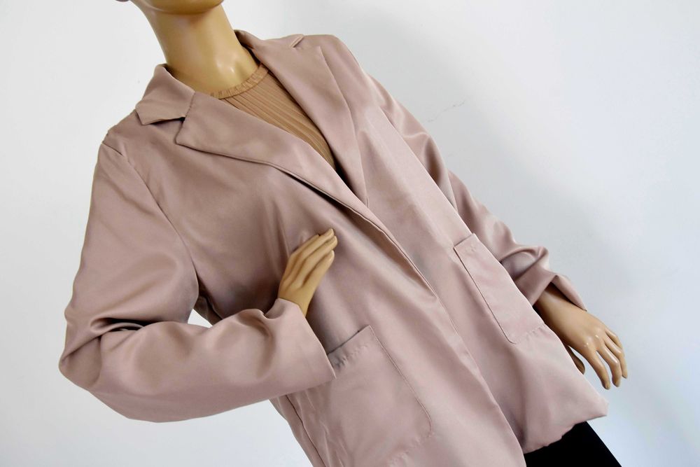 Ciemnobeżowa kawa z mlekiem marynarka żakiet L 40