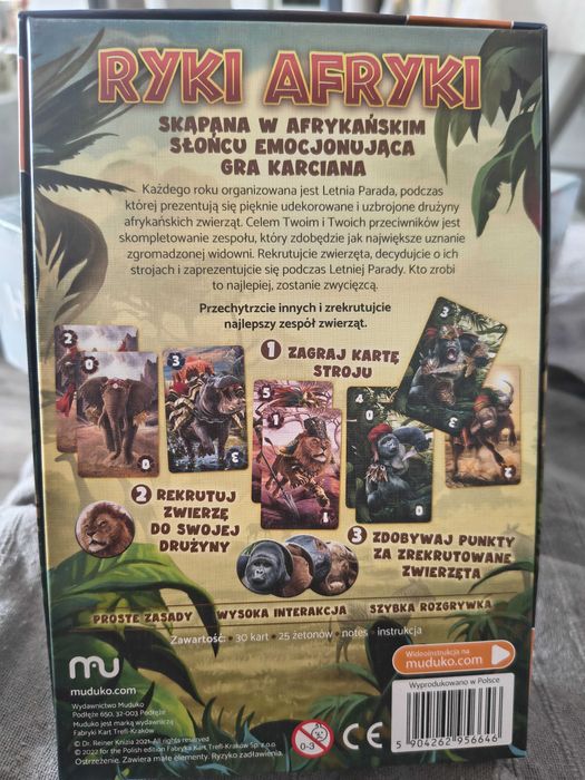 Jogo de cartas Ryki Afryki com tema africano