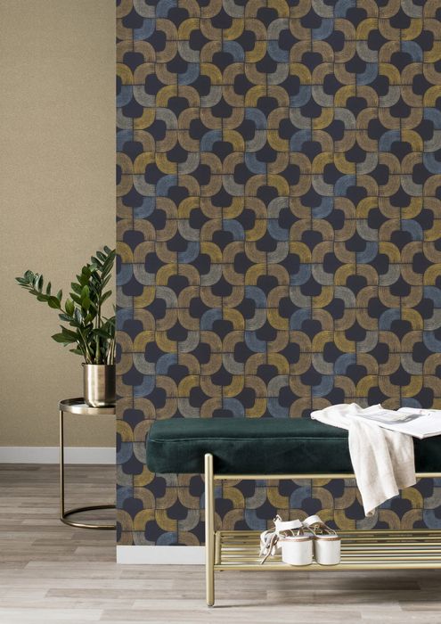 Tapeta 3D Granatowo-Złota Winylowa Na Flizelinie