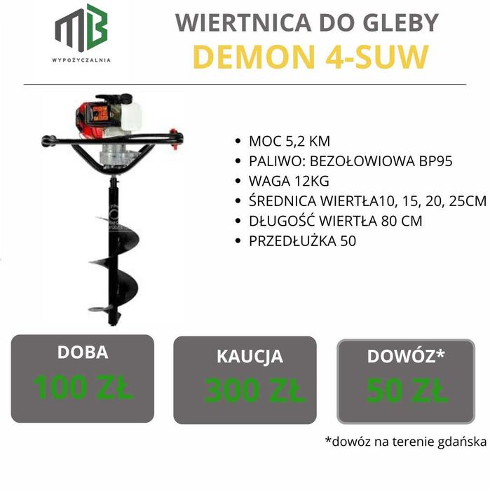 Wynajem Wiertnica/ Świder/ Glebogryzarka/ Nożyce/ Kosa /Piła spalinowa