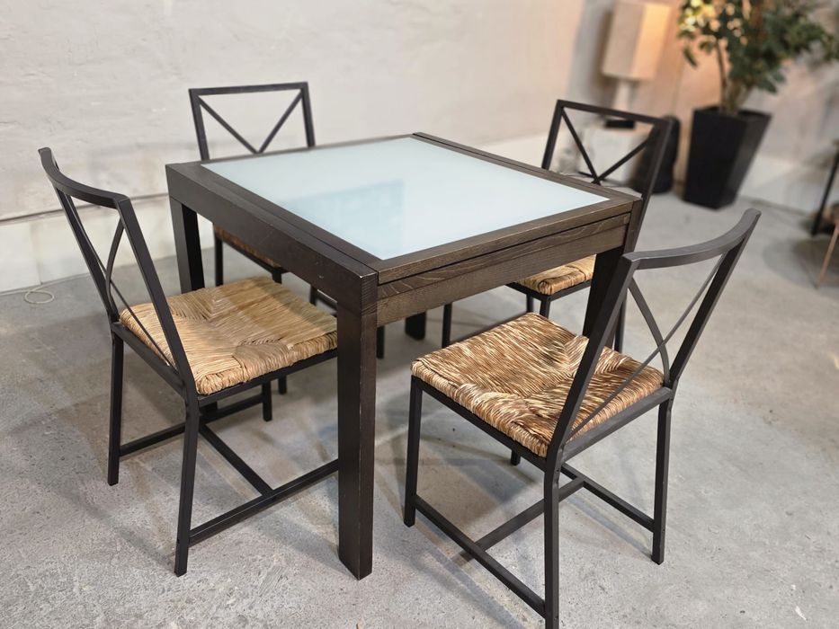 Rozkładany stół szklany z 4 krzesłami | TRANSPORT GRATIS