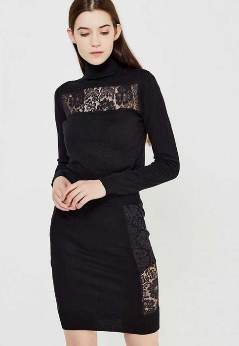 Новый черный трикотажный костюм мини-юбка и джемпер qed london 46/48