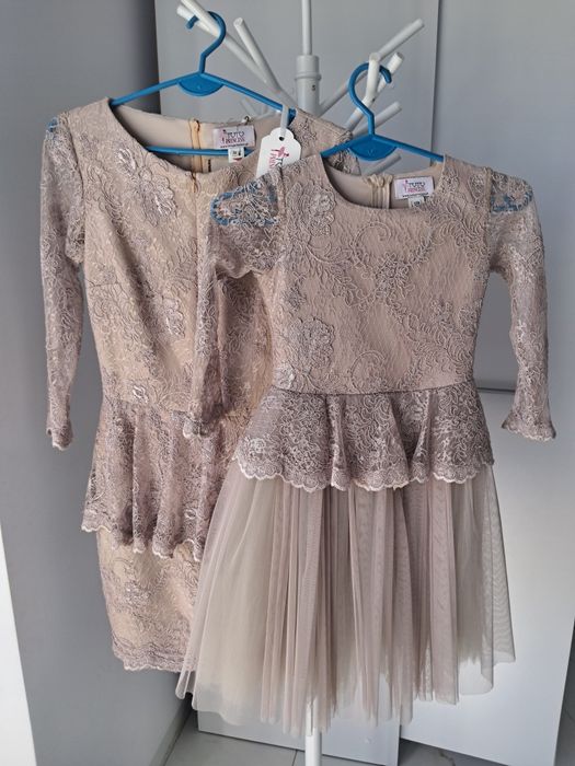 Zestaw mama 34 xs córka 128  komplet cappucino beż koronkowy koronka