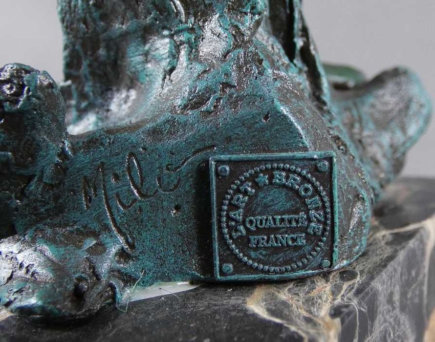 Figura PTAK na gałęzi BRĄZ marmur RZEŹBA sygnatura Milo 2,9 kg