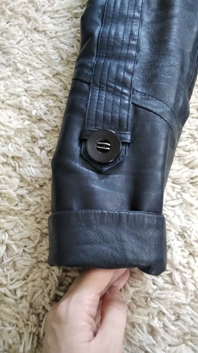 Кожаный плащ темно синего цвета