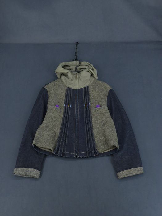 y2k Marithe Francois Girbaud kurtka wełna jeans archive kapiszon S/M