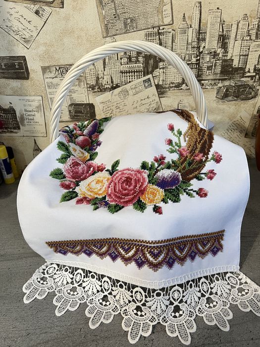 Великодній рушник вишитий бісером 40*60, пасхальний рушник