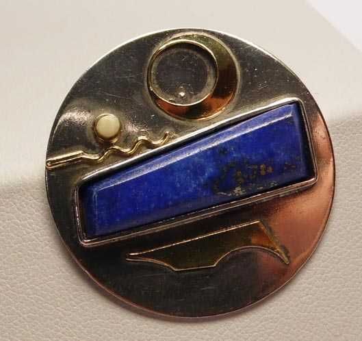 Srebrna broszka koło lapis lazuli VINTAGE