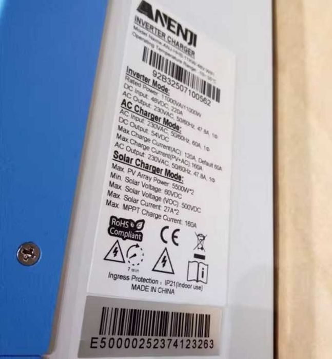 Anenji 11кВт гібридний сонячний інвертор 220В чиста синусоїда Wi-Fi