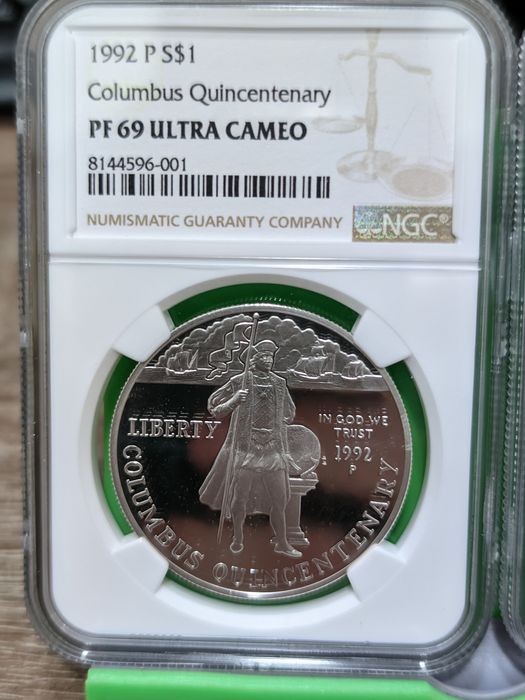 Срібний колекційний $ 1992р. 500 років подорожі Колумба! Слаб. MS69.