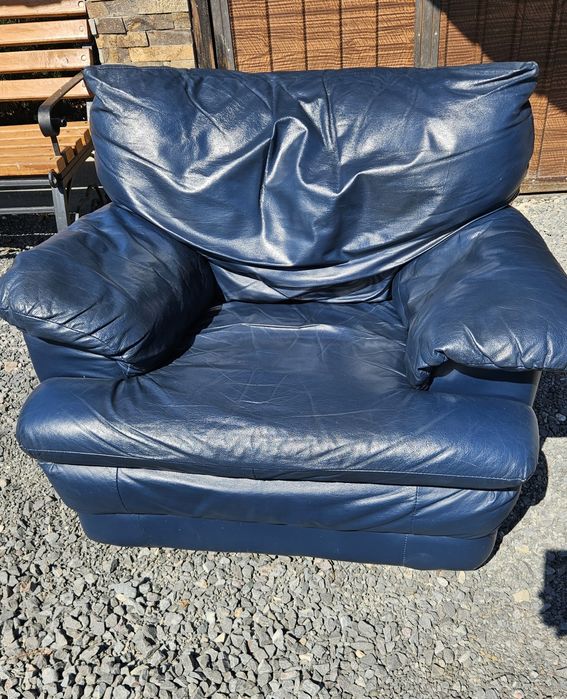 Шкіряний диван (комплек 3+2+1) . Колір синій