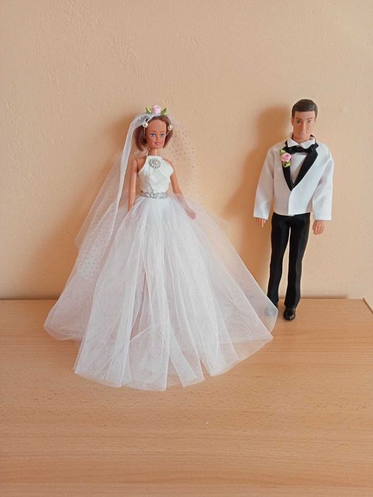 ubranka lalka Barbie Ken suknia ślubna długa welon garnitur buty