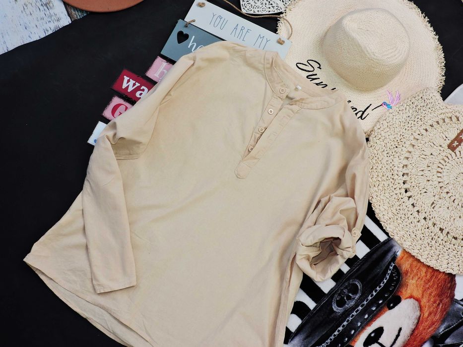 Fashion Beżowa bluzka serek roll up L