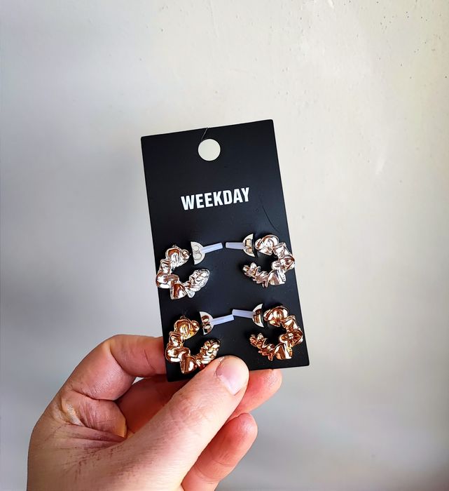 Nowe / kolczyki / Weekday / new / silver / gold / komplet / zestaw /