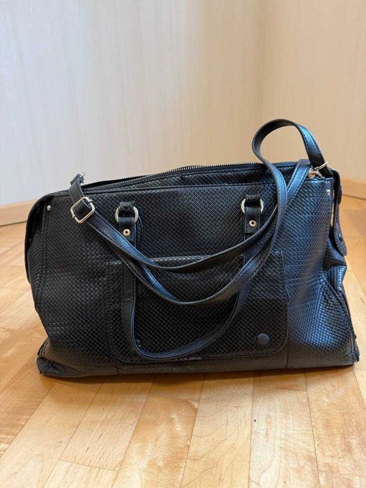 Большая кожаная сумка с плетением | 3 отделения Отстегивающаяся ручка