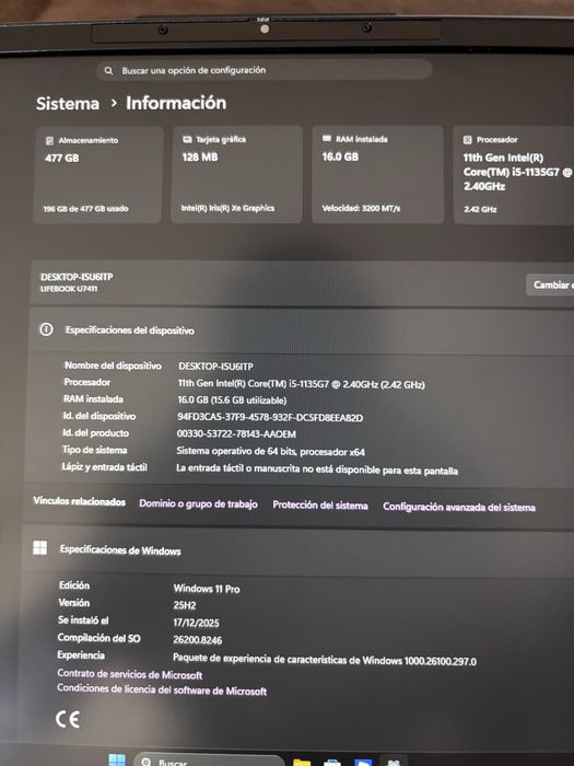 Portatil Fujitsu LIFEBOOK U7411