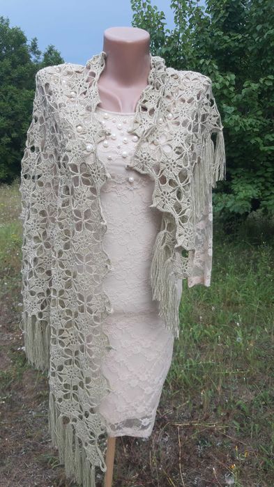 В'язана шаль з бахромою з бавовни, світло-зелений колір