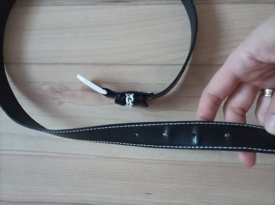 Pasek skórzany biała klamra