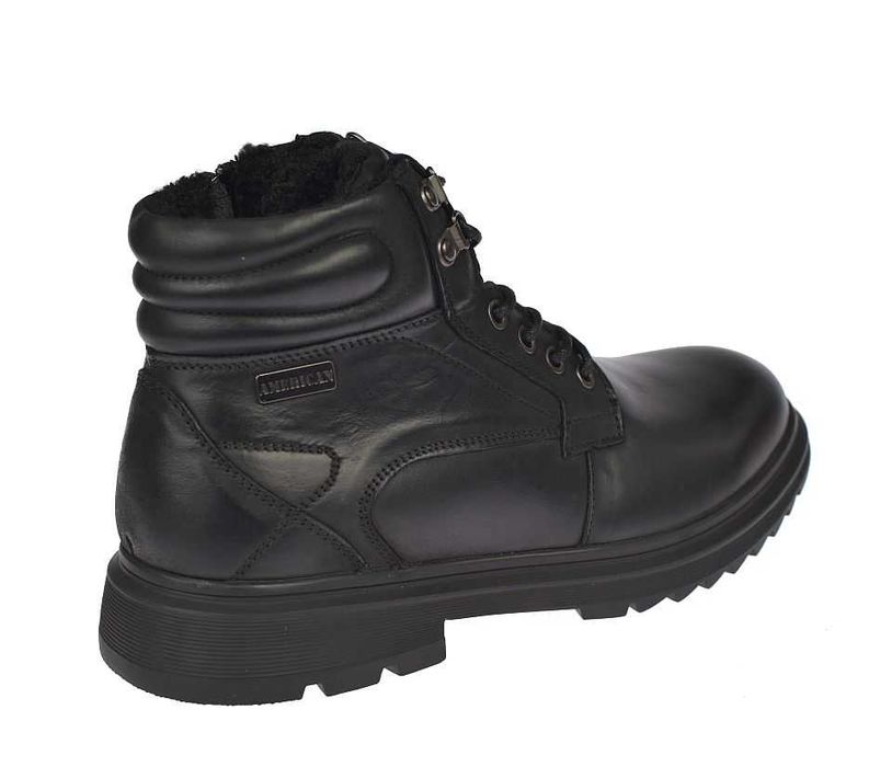 Skórzane trapery męskie trzewiki zimowe CY136 czarne ocieplane roz. 41