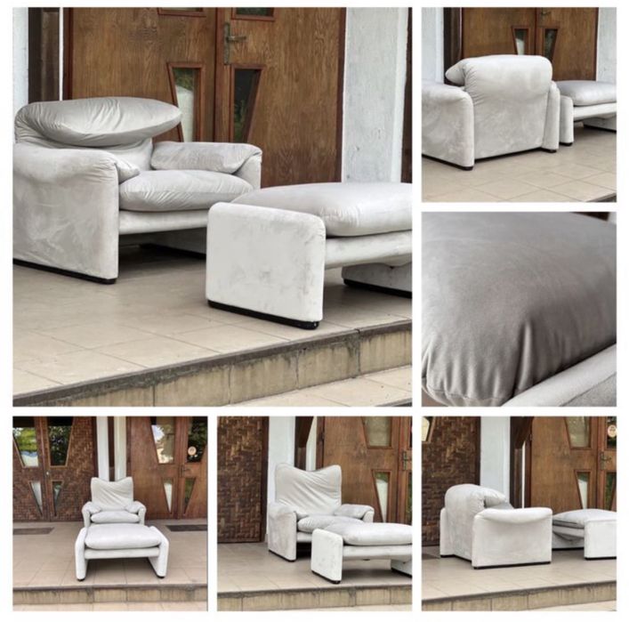Cassina Maralunga fotel z podnóżkiem. Vico Magistretti. Po renowacji