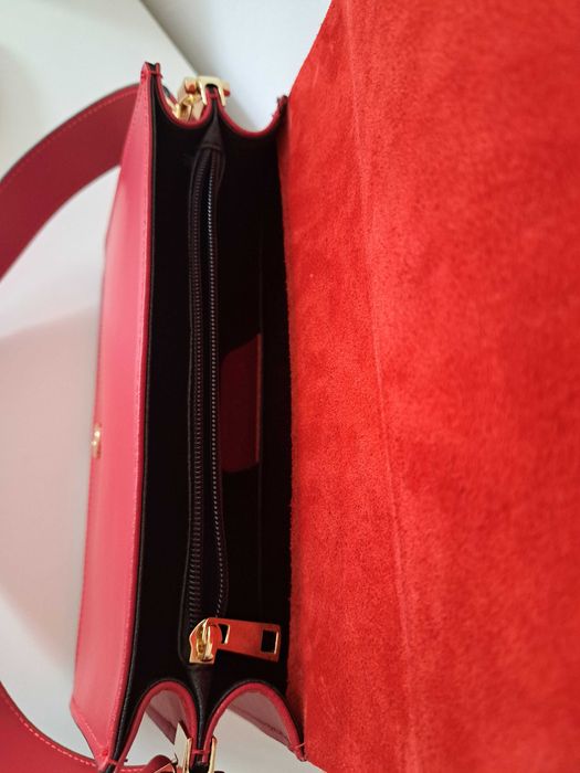 Czerwona torebka na ramię / listonoszka Answear Lab skóra naturalna