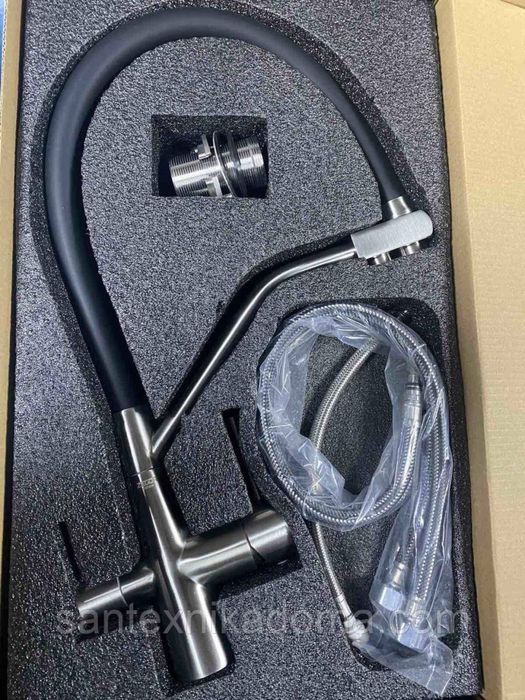 Змішувач для кухні під осмос ZEGOR SAM18- нержавійка чорний гофровилив