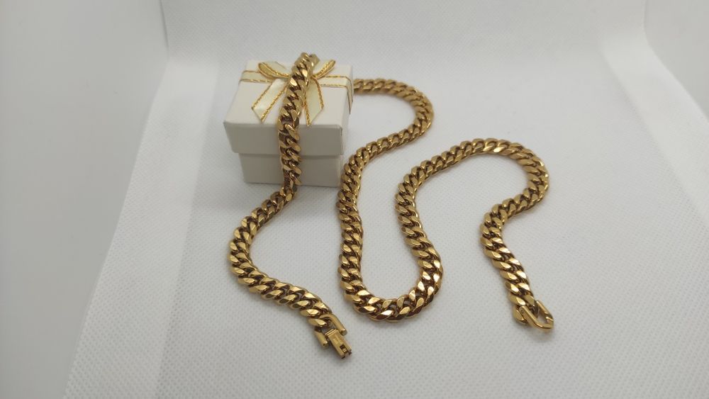 Złoty łańcuszek Pancerka 8mm zapięcie szufladka 60cm
