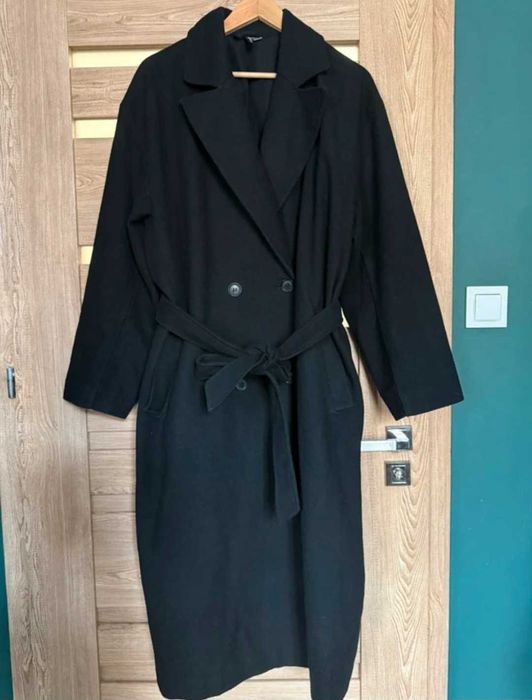 H&M dlugi czarny cieply plaszcz zimowy damski