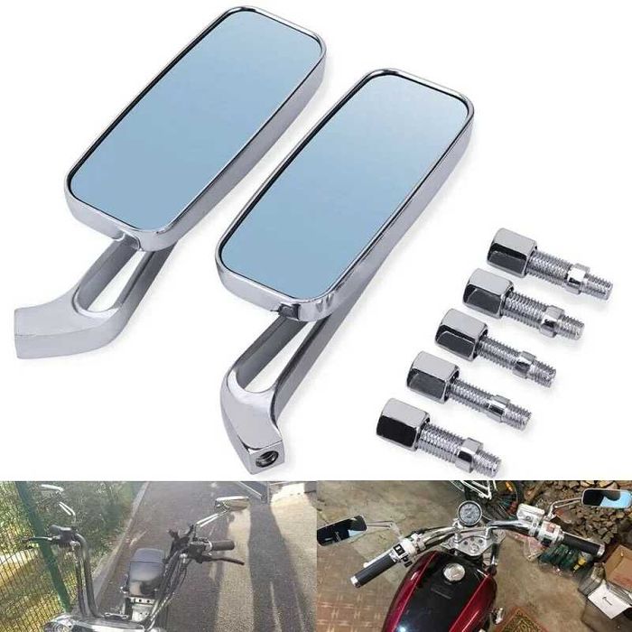 Par de Espelhos Retrovisores Retangulares de Haste Universal - 8/10mm