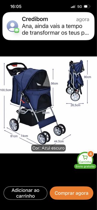 Carrinho para Pets gatos ou cães