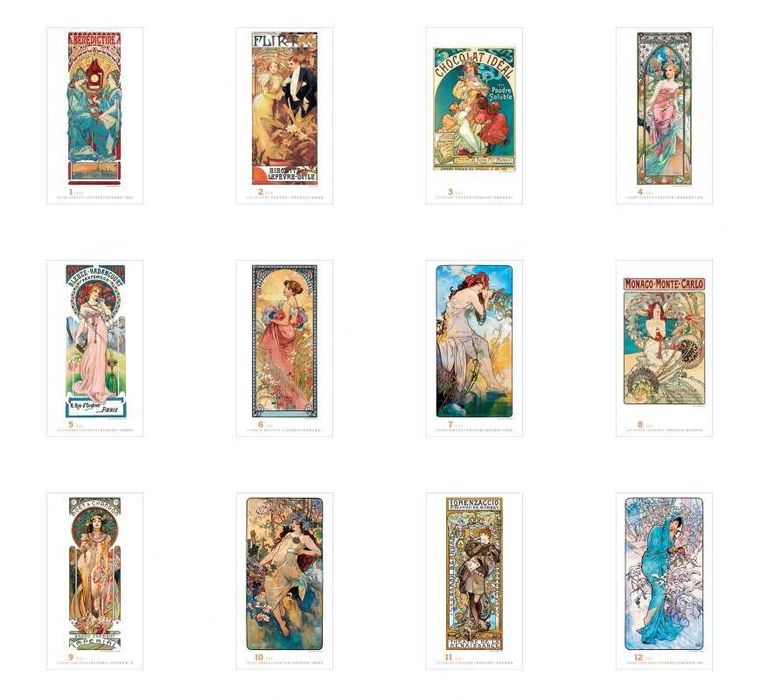 ALFONS MUCHA 13-plansz reprodukcje malarstwa w kalendarzu