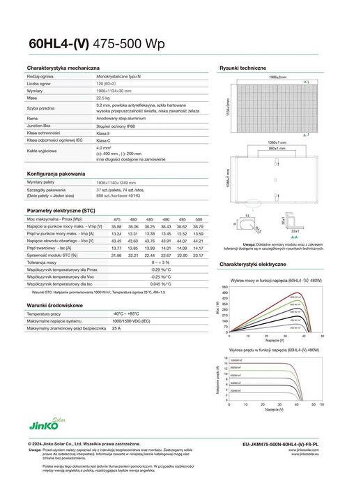 Panel fotowoltaiczny 490 W Kamper ładowanie akumulatora