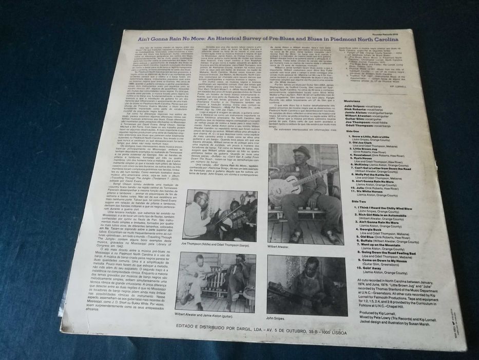 VARIOS (BLUES RARO)	Ain't Gonna Rain No More - Blues And Pre-Blues From Piedmond North Carolina LP
