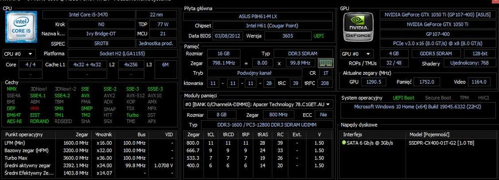 Komputer i5-3470 | GTX 1050 Ti | 16GB RAM | SSD 1TB | Do gier i pracy