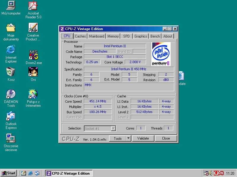 Komputer Pentium II 450Mhz 512MB Ram  Ati Rage 128GL Windows 98SE