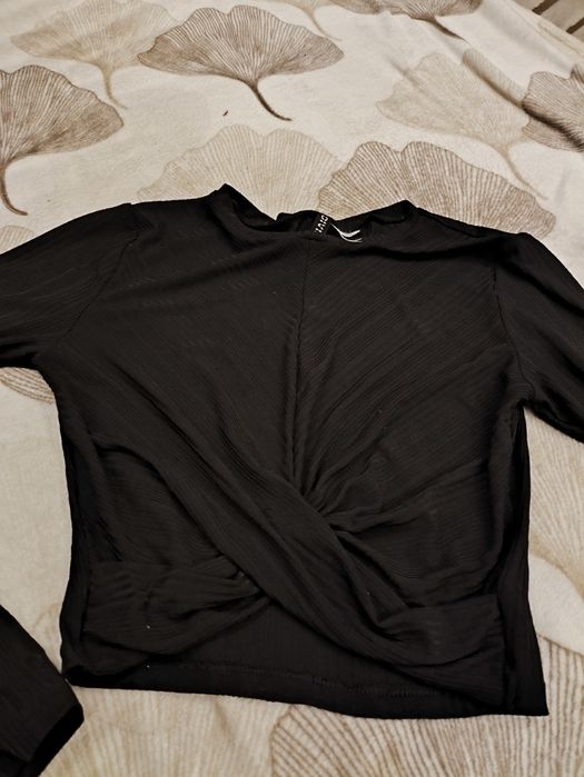 Bluzka Koszulka Top H&MCzarna Marszczenia Krótka S