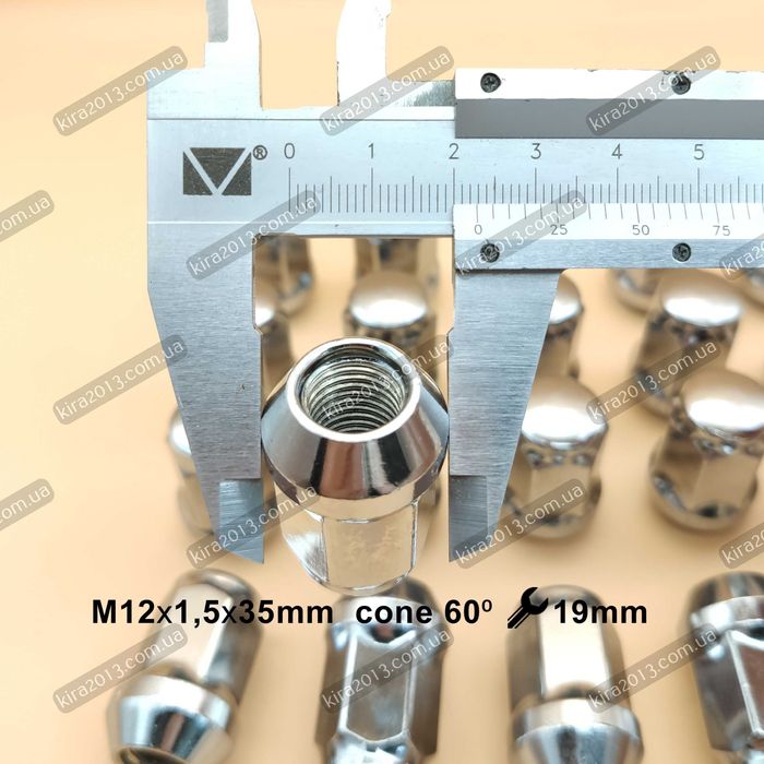 Колесная гайка М12х1,5 конус 35мм ключ 19 хром Mazda Chevrolet Toyota