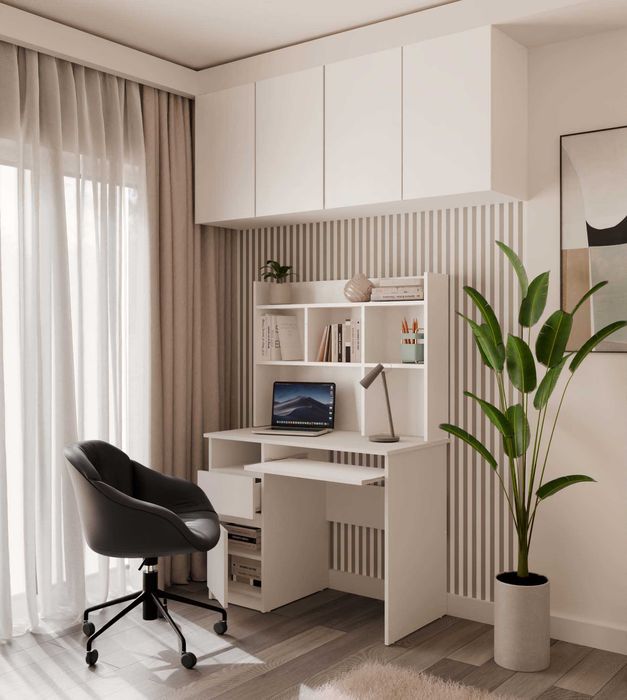 Biurko PORTO Lewe/Prawe Z Nadstawką Szuflada Półki Do Biura BIAŁE